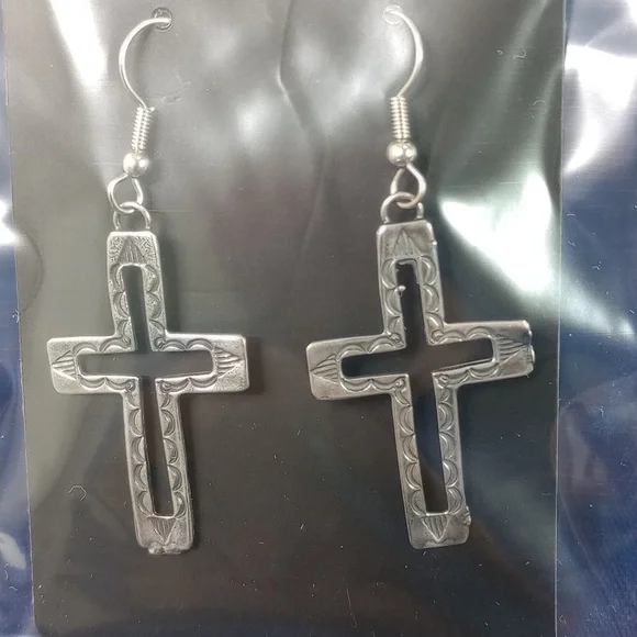 Sterling Silver Cross Dangle Earrings - Picture 10 of 10